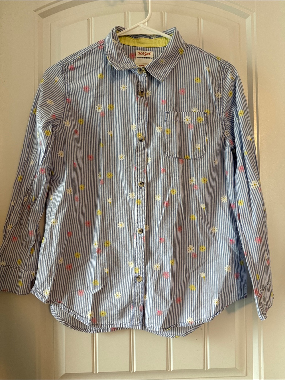 Cat & Jack Blue Stripe Button-Down Shirt with Yellow & Pink Daisies